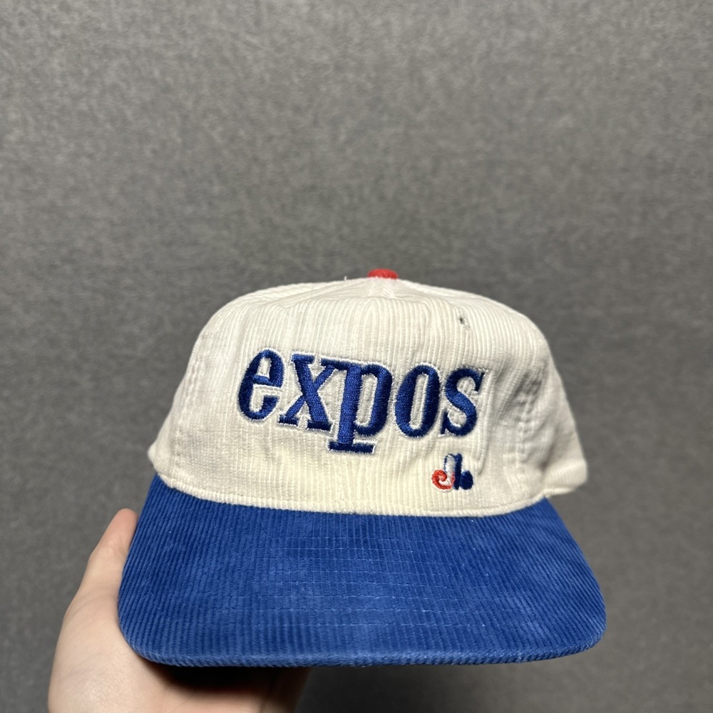 Vintage Montreal Expos White Corduroy Blue Embroidered Snapback Hat Pro Star